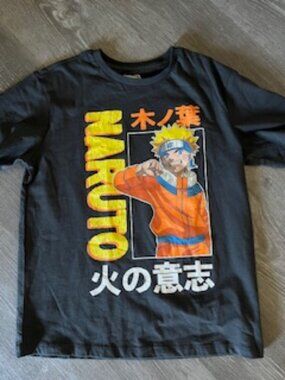 🧡3/15 Naruto 木ノ葉　火の意思 Black Dark Gray T-Shirt Boys 14 XL